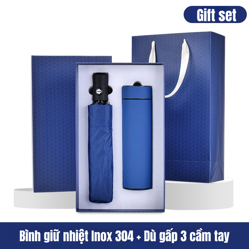 Bộ combo bình giữ nhiệt inox 316 + dù cầm tay gấp 3